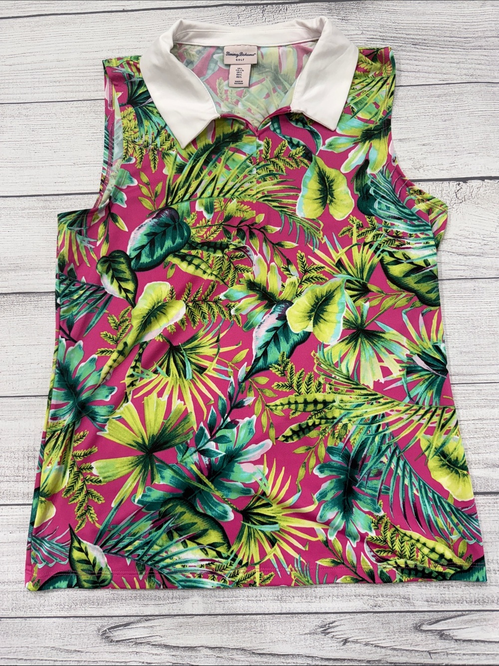 Tommy Bahama Golf Pink Tropical Sleeveless Polo Top Women's Size Large